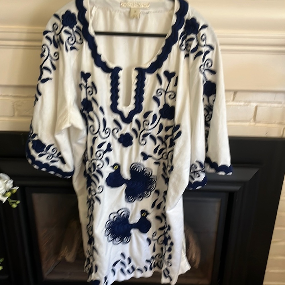 Frances Valentine peacock tunic copy Made in India Size 16, 24” at chest